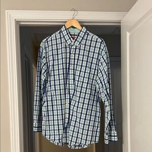 Izod Blue and Green Plaid Men's Shirt
